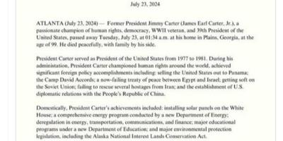 letter sparks Jimmy Carter