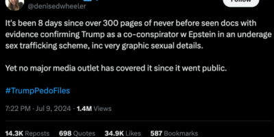 In early July 2024, a mix of old claims that former U.S. President Donald Trump committed acts of sexual violence against minors in the 1990s reemerged. These claims asserted that newly released "Epstein documents" contained evidence "confirming Trump as a co-conspirator with Epstein in an underage sex trafficking scheme," referring to the late financier and convicted sex offender Jeffrey Epstein: