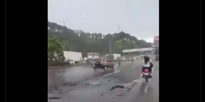 rain-damaged road