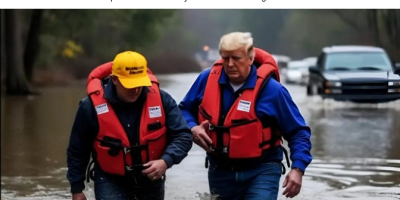 Trump Walking Through Hurricane