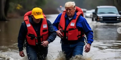 Trump wading through flood waters